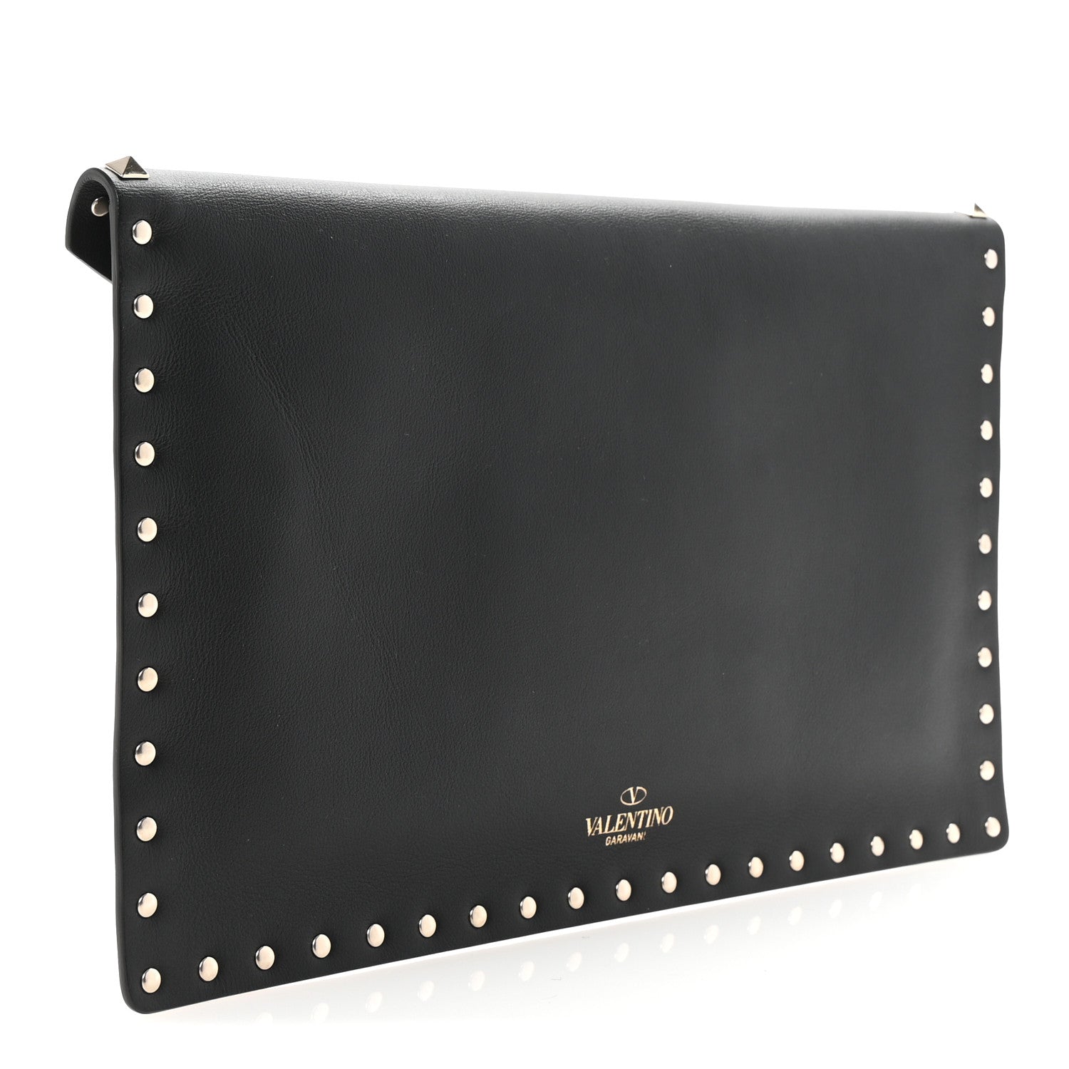 Vitello Large Rockstud Envelope Clutch Black