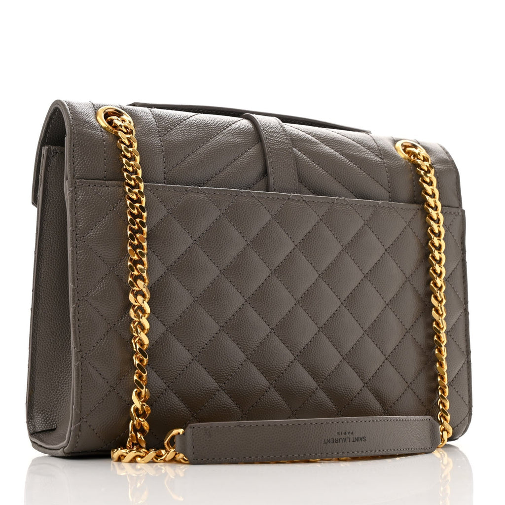 Grain De Poudre Textured Mixed Matelasse Medium Triquilt Monogram Satchel Fog