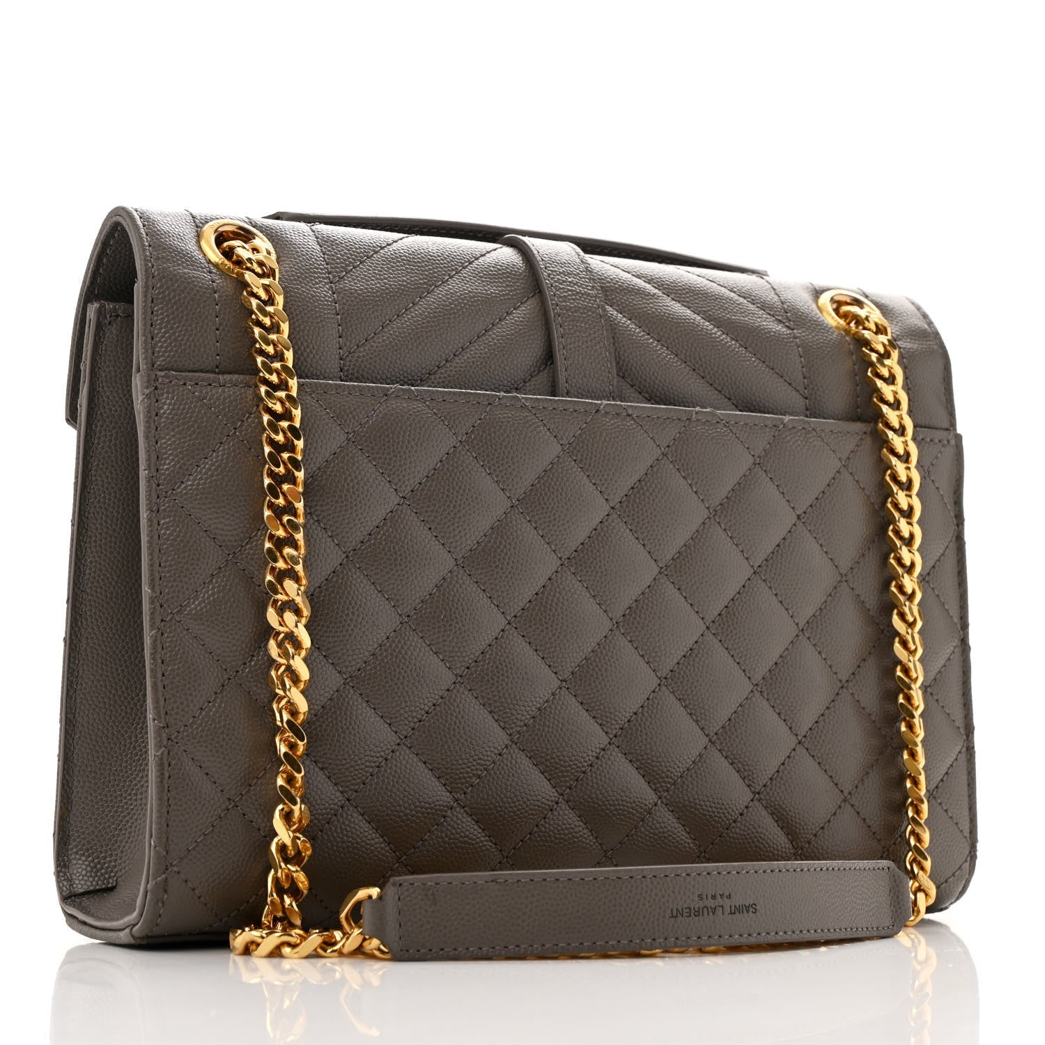 Grain De Poudre Textured Mixed Matelasse Medium Triquilt Monogram Satchel Fog