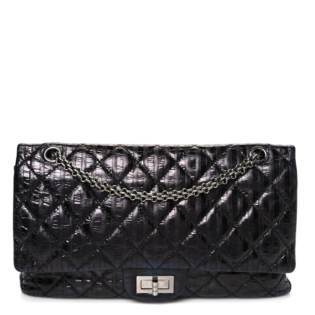 Metallic Calfskin Striped 2.55 Reissue 227 Flap Black