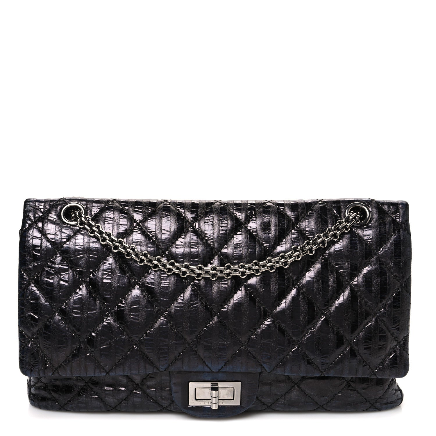 Metallic Calfskin Striped 2.55 Reissue 227 Flap Black