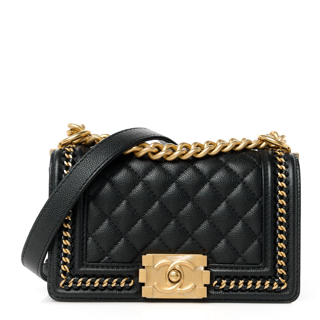 Caviar Quilted Small Chain Around Boy Flap Black