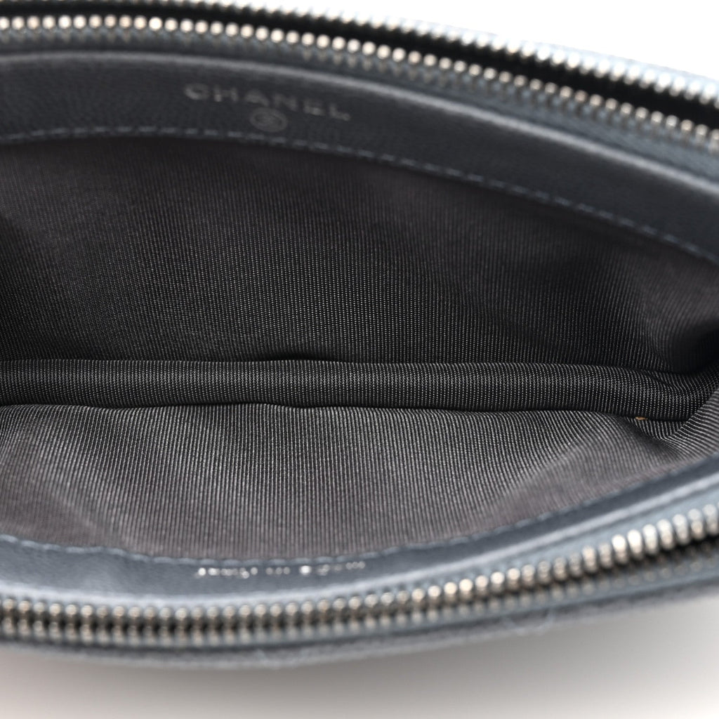 Caviar Quilted Small Clutch With Chain Grey
