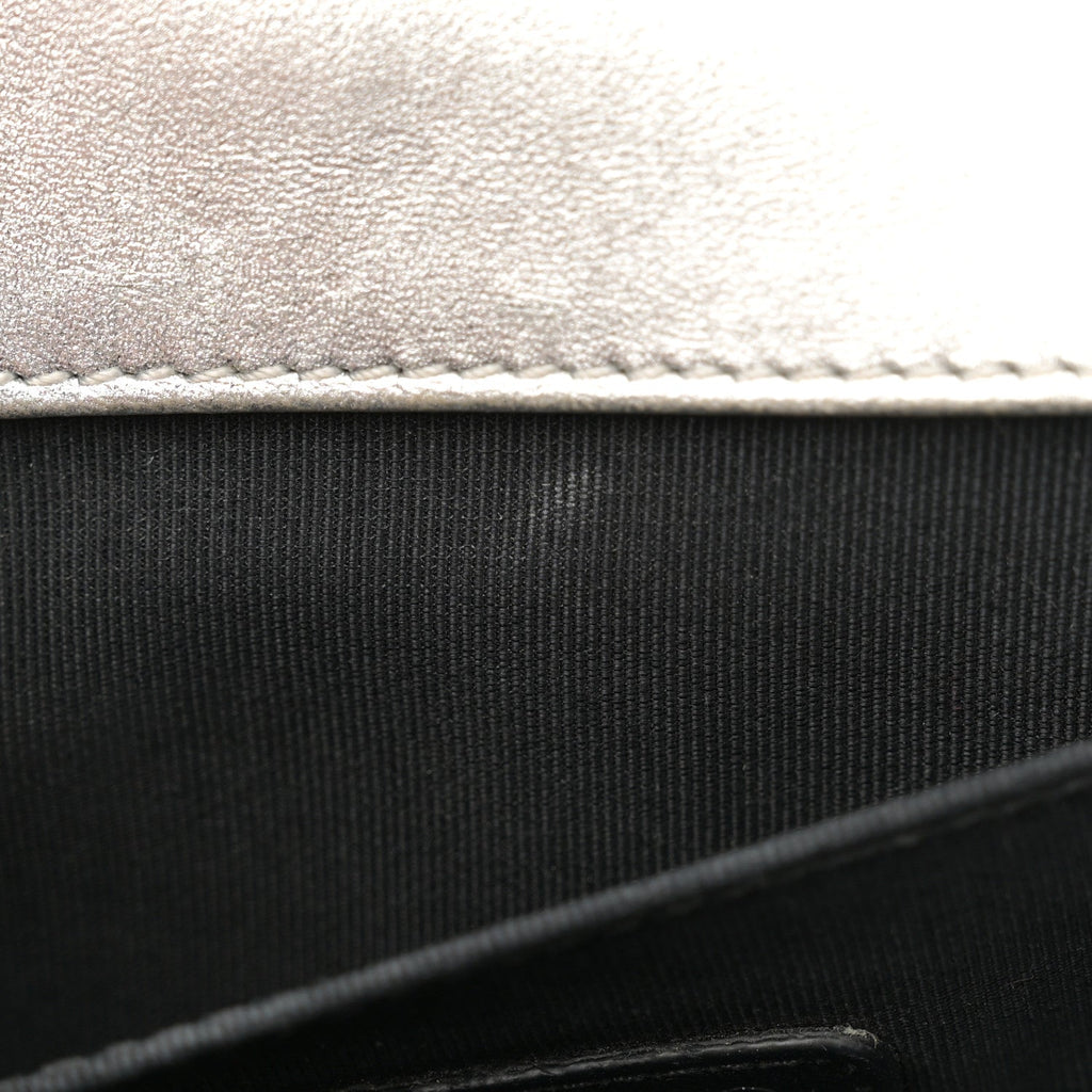 Metallic Patent Calfskin Quilted Medium Boy Flap Gold