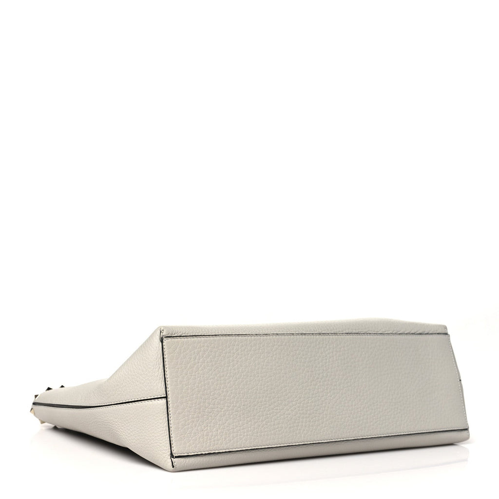Grained Calfskin Rockstud Shoulder Tote Opal Grey