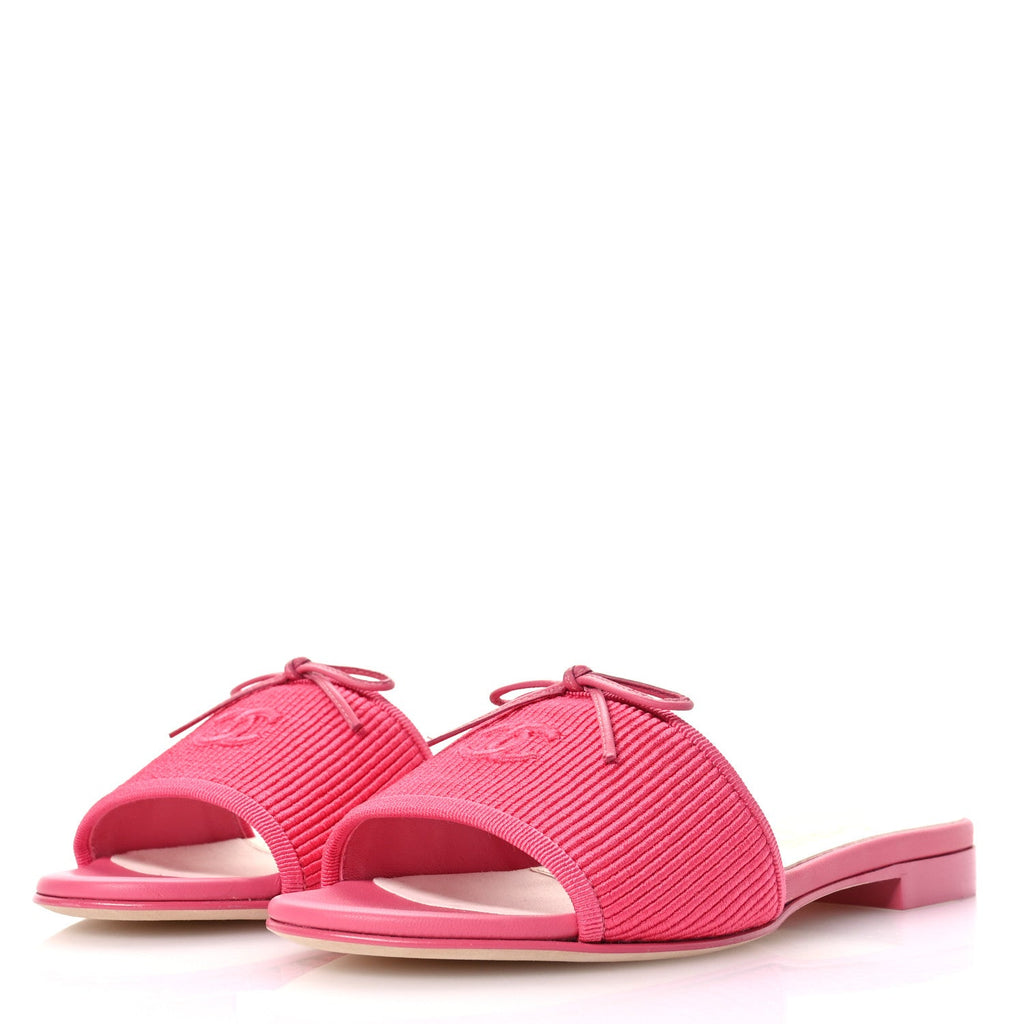 Fabric Embroidered CC Bow Mules 36 Dark Pink