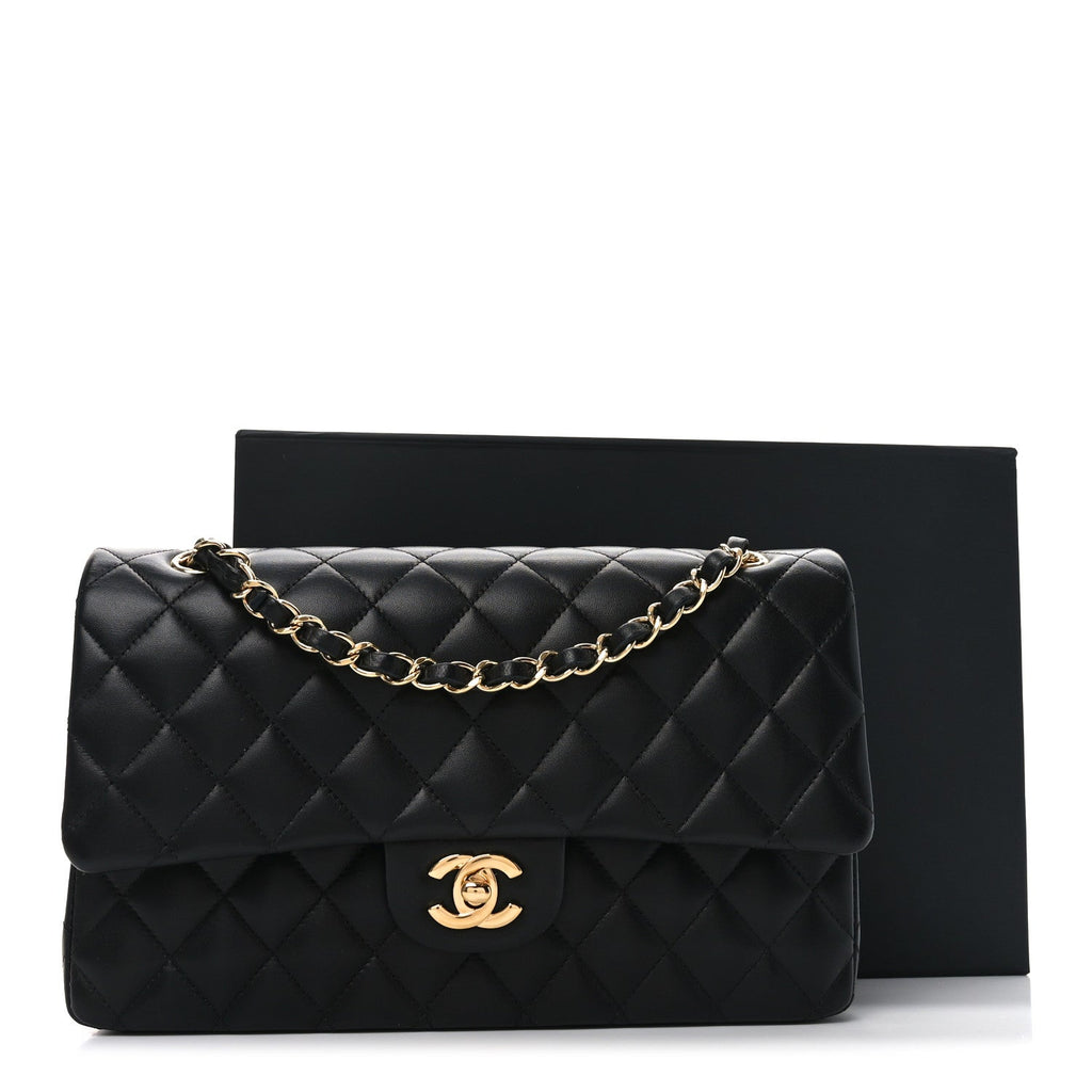 Lambskin Quilted Medium Double Flap Black