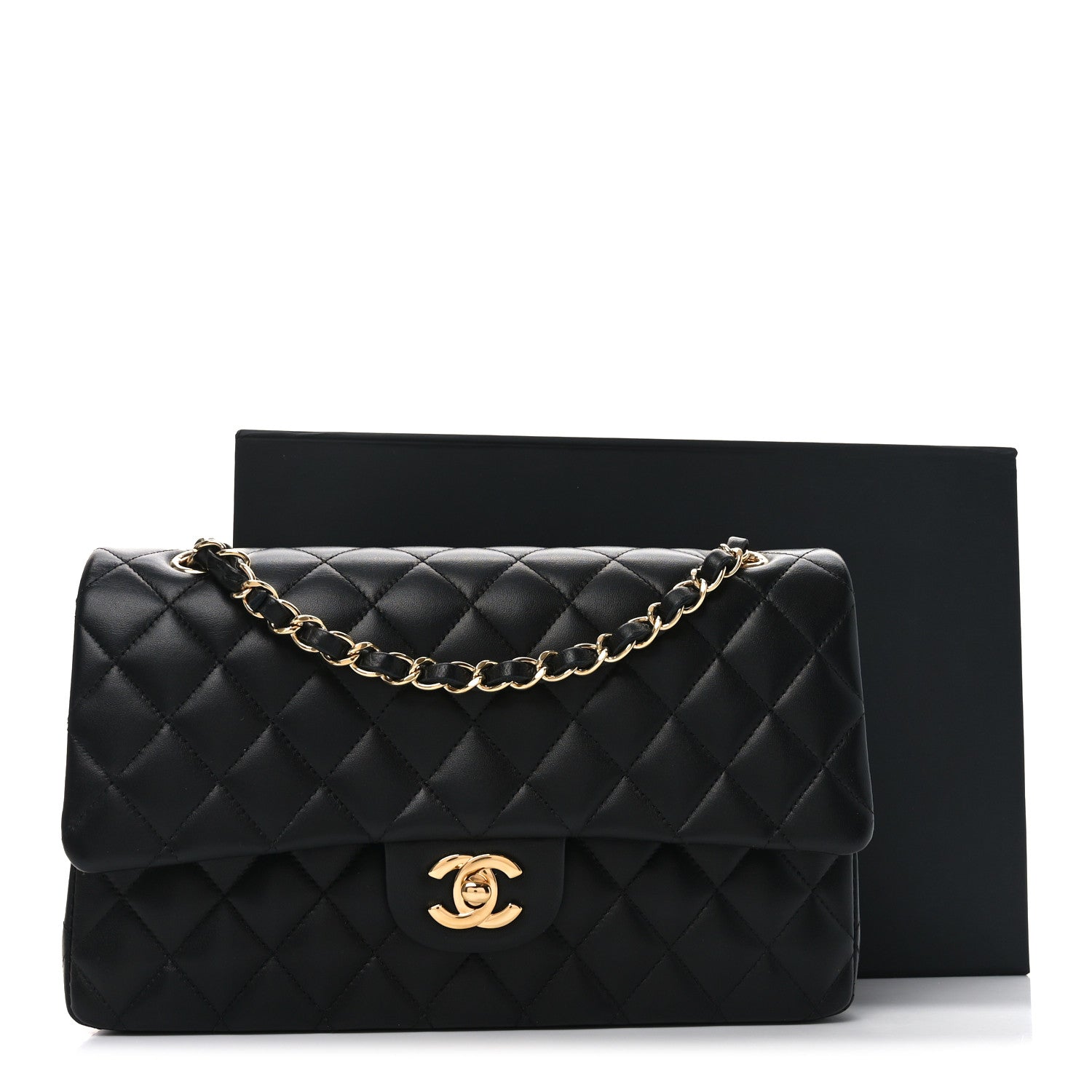 Lambskin Quilted Medium Double Flap Black