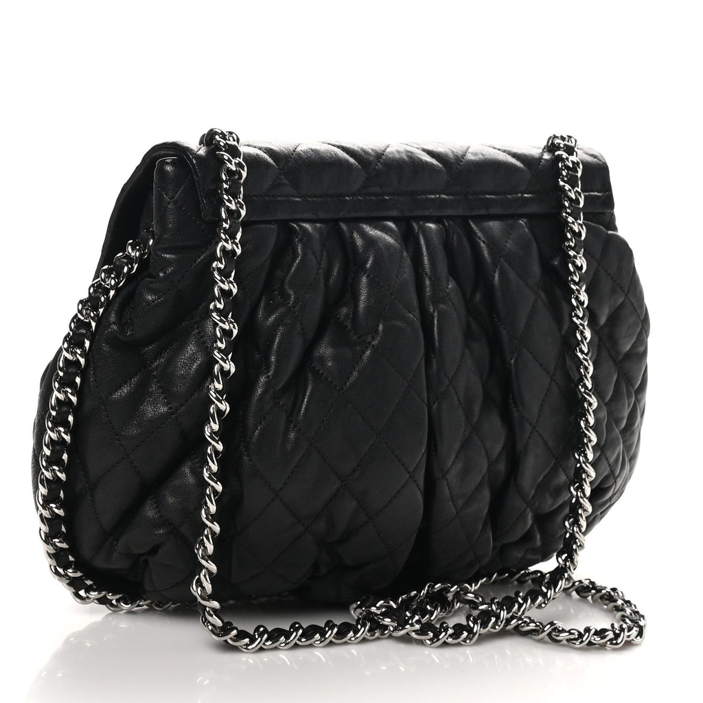 Washed Lambskin Quilted Large Chain Around Messenger Black