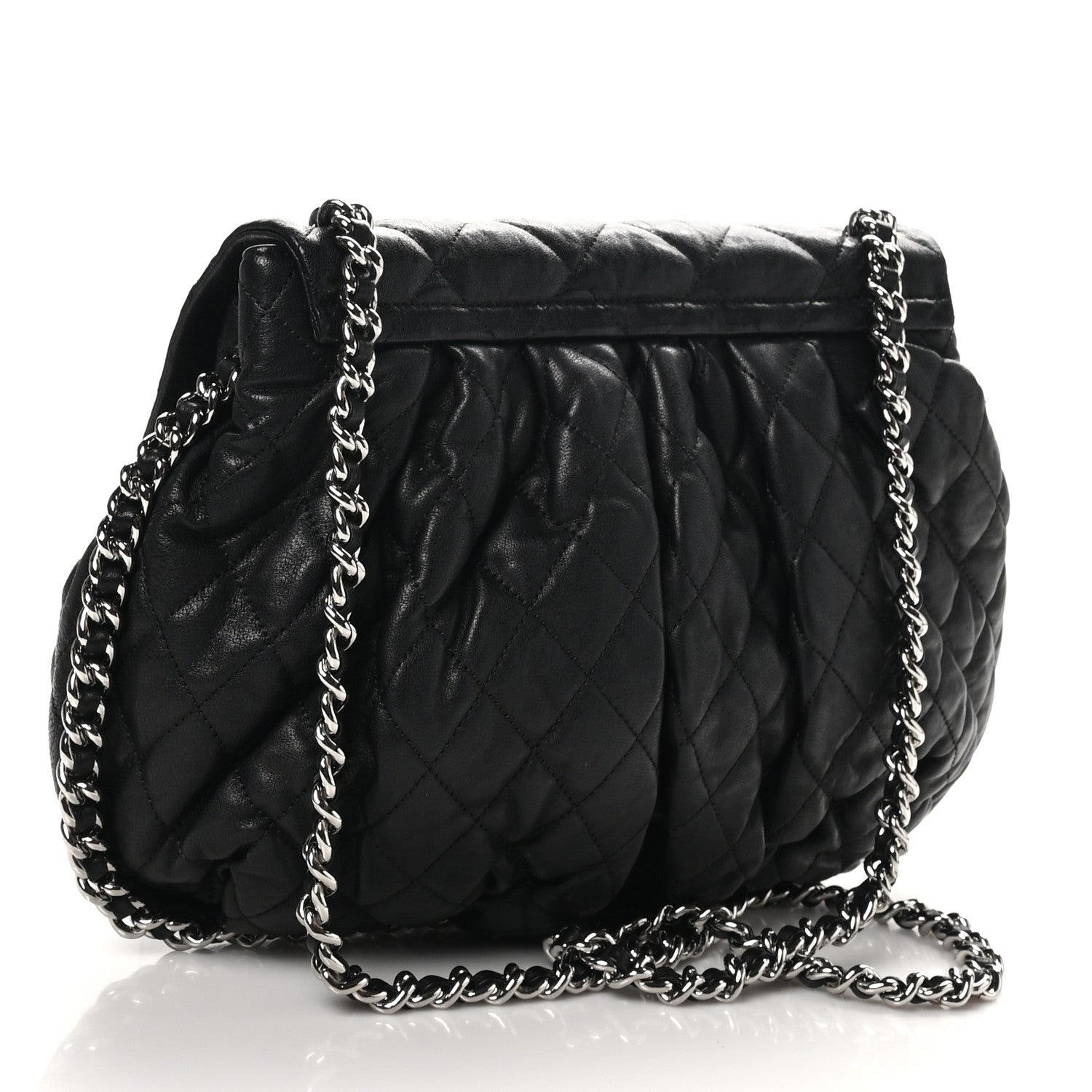 Washed Lambskin Quilted Large Chain Around Messenger Black
