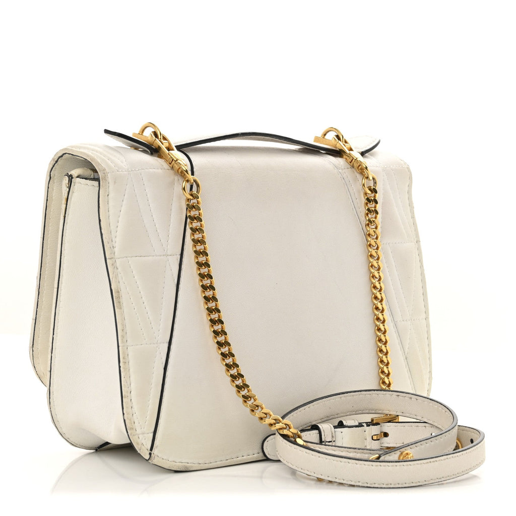Nappa Quilted Virtus Top Handle Shoulder Bag White