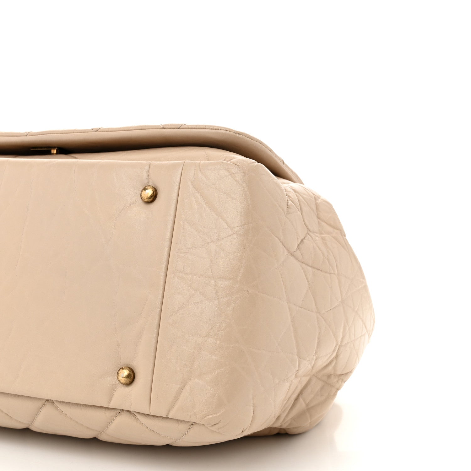 Aged Calfskin Quilted Large Pondichery Flap Beige