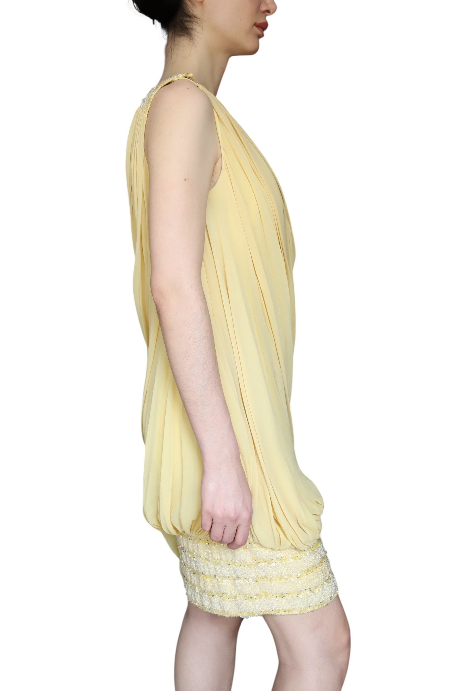 Elie Saab Yellow Draped Sequin Mini Dress - 40 / US 6