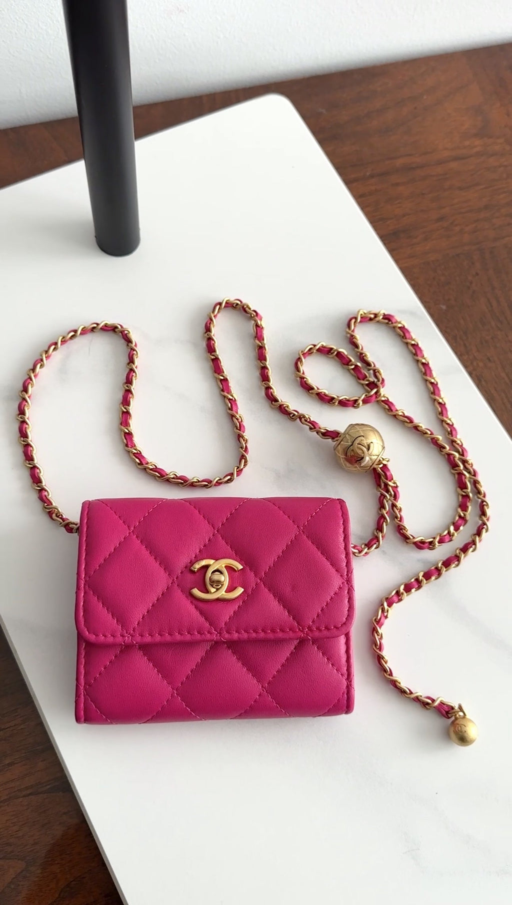 Chanel Magenta Pink Pearl Crush Mini Chain Clutch