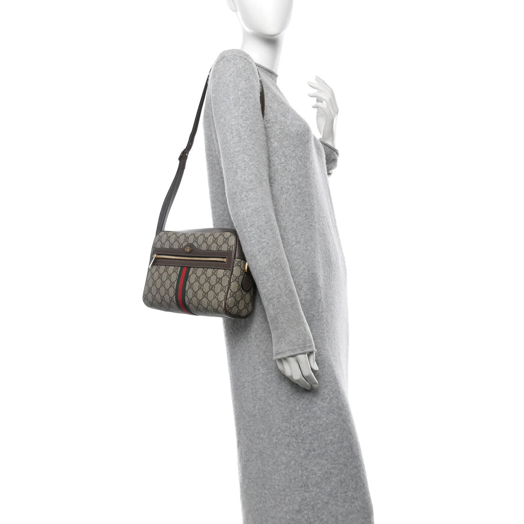 GG Supreme Monogram Web Small Ophidia Shoulder Bag Brown