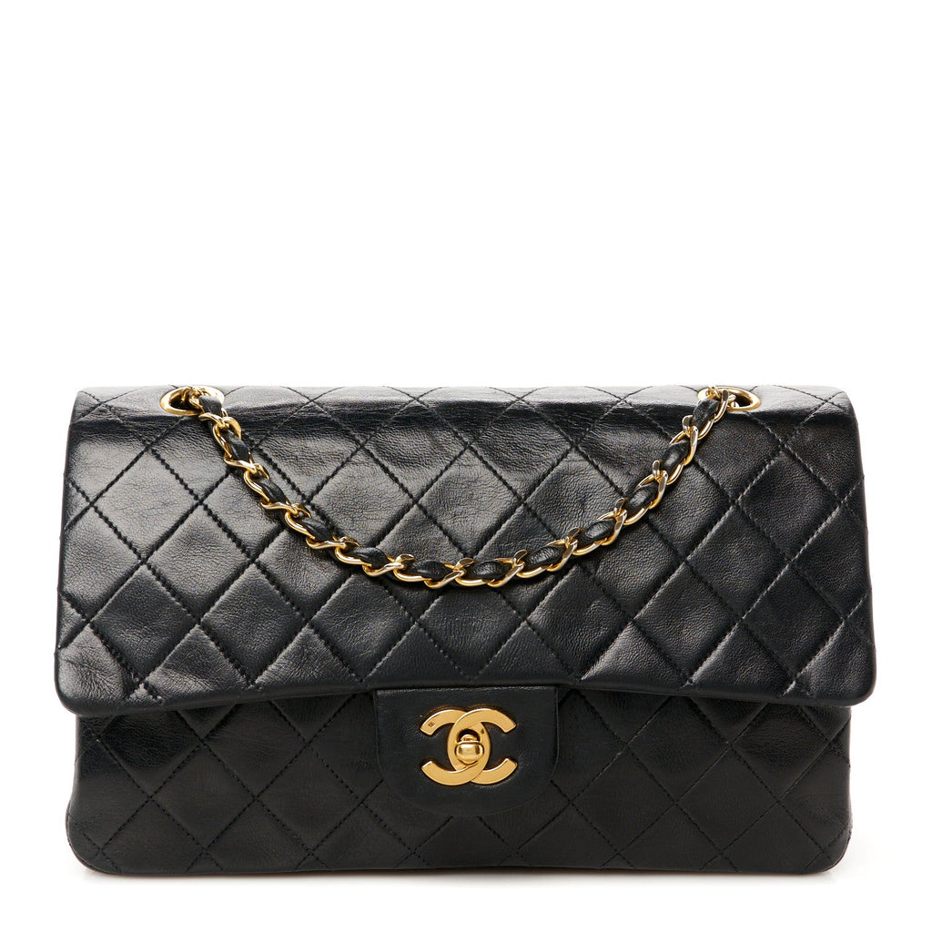 Lambskin Quilted Medium Double Flap Black
