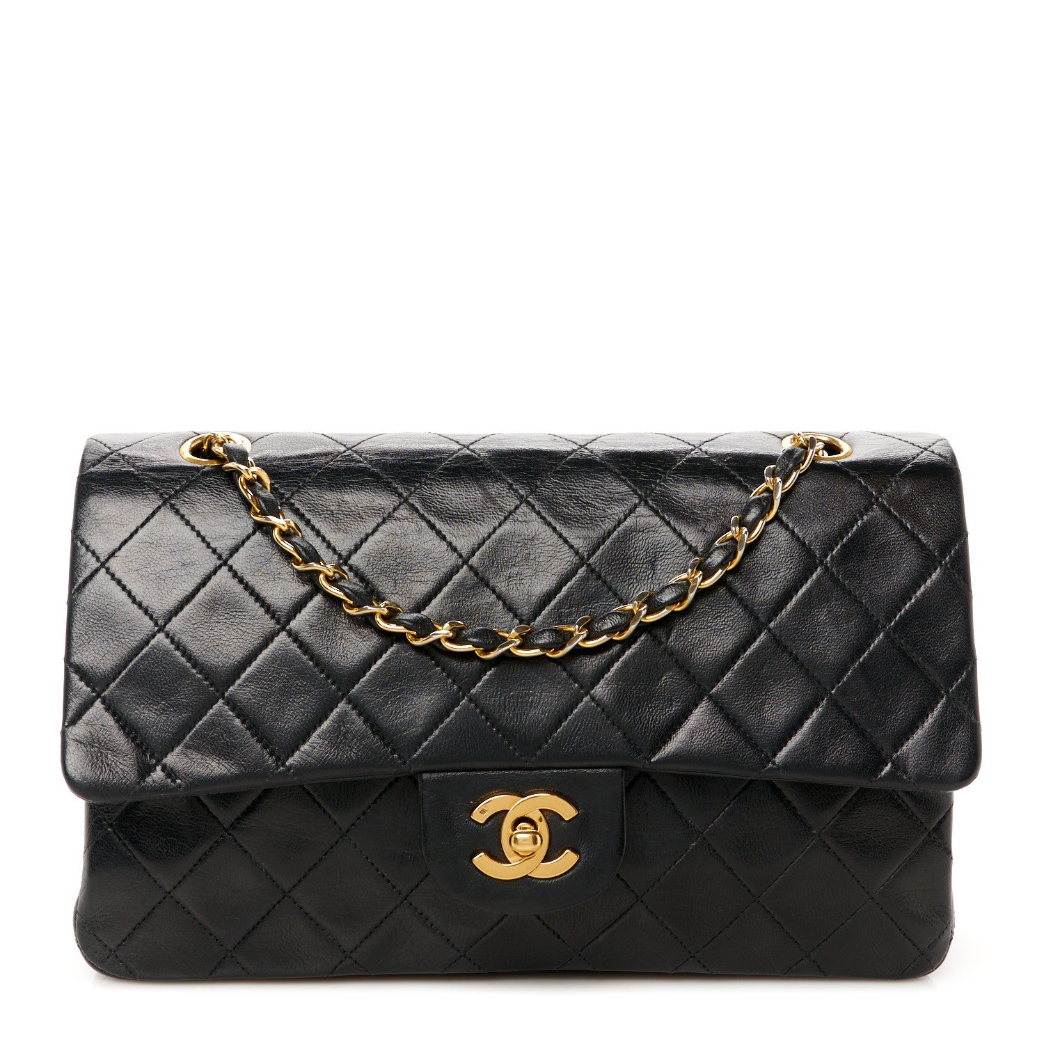 Lambskin Quilted Medium Double Flap Black