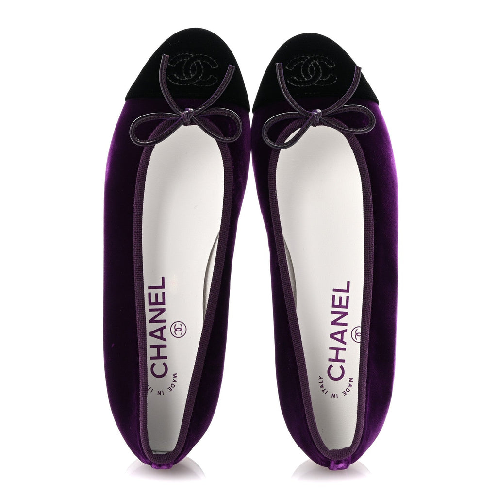 Velvet Cap Toe Ballerina Flats 35.5 Purple Black