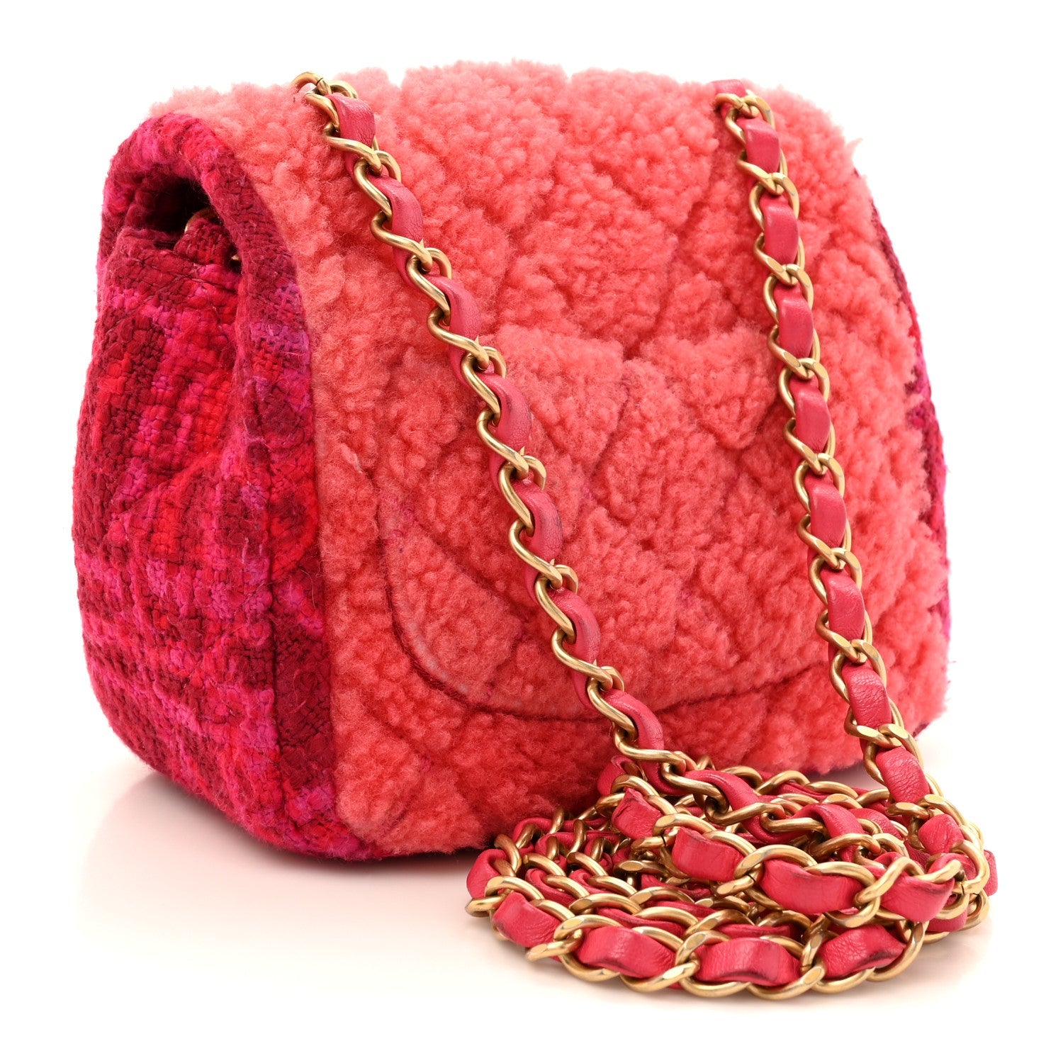 Shearling Tweed Quilted Mini Square Flap Bag Pink