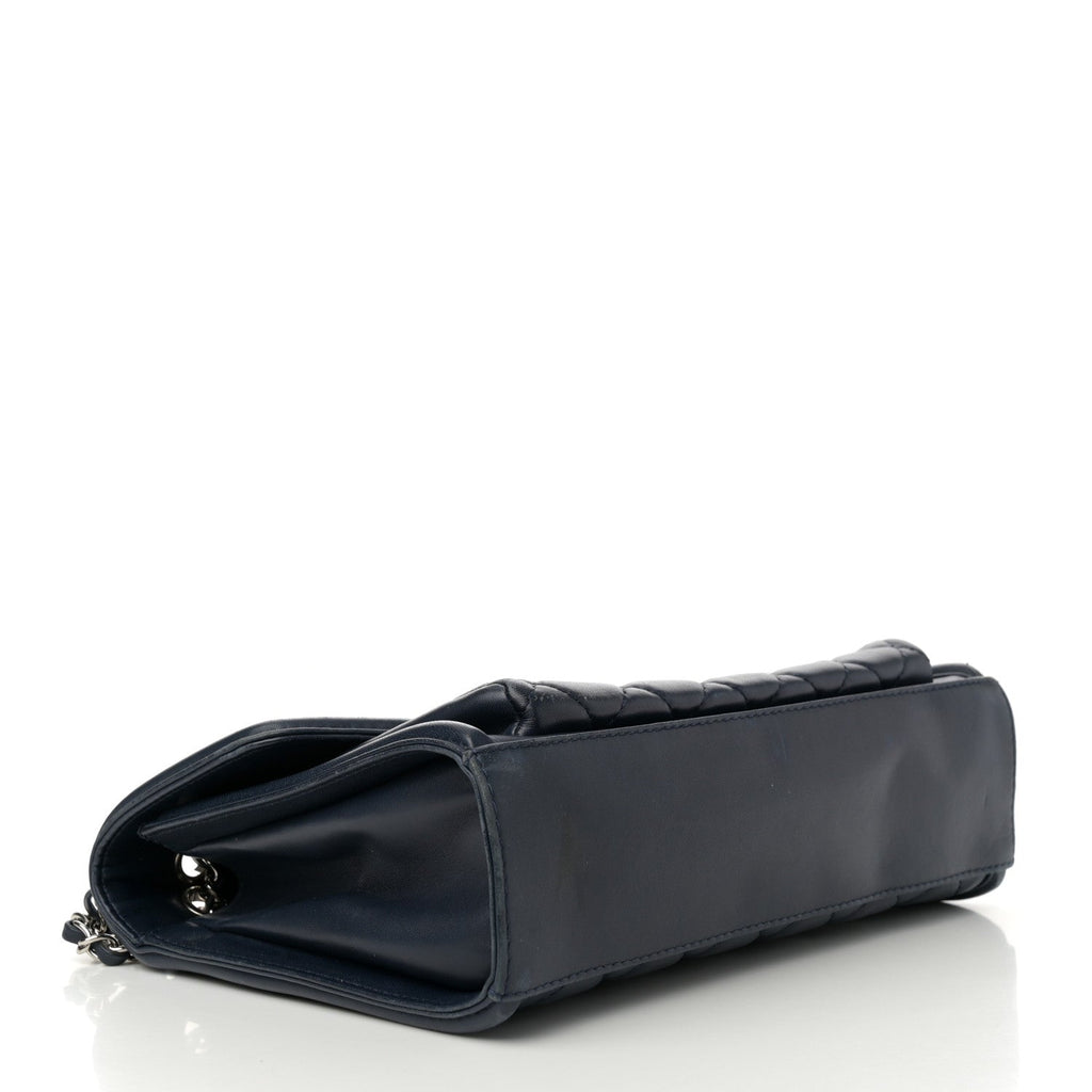 Lambskin Quilted Large Geometric Flap Navy