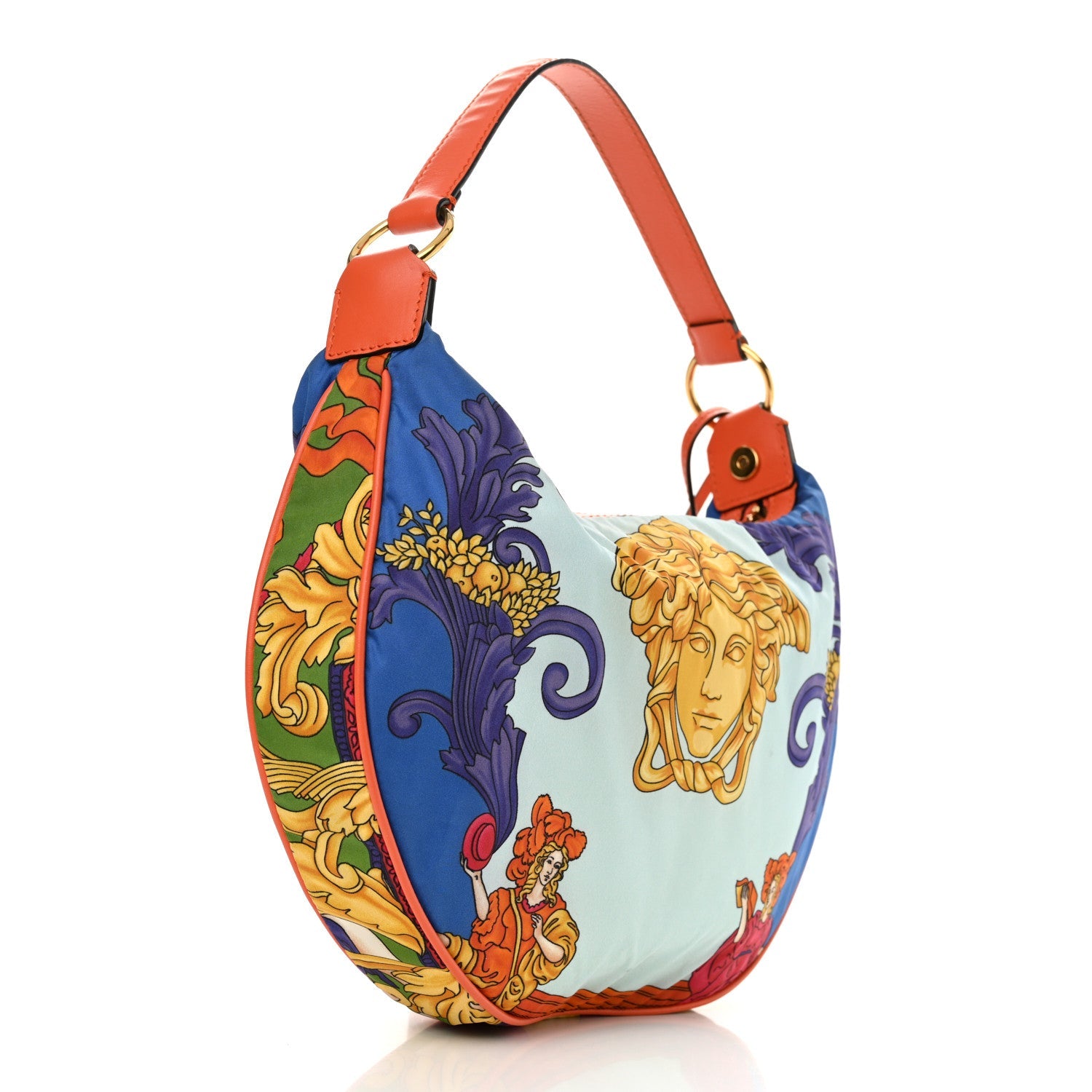 Nylon Calfskin Medusa Renaissance Print Hobo Bag Multicolor