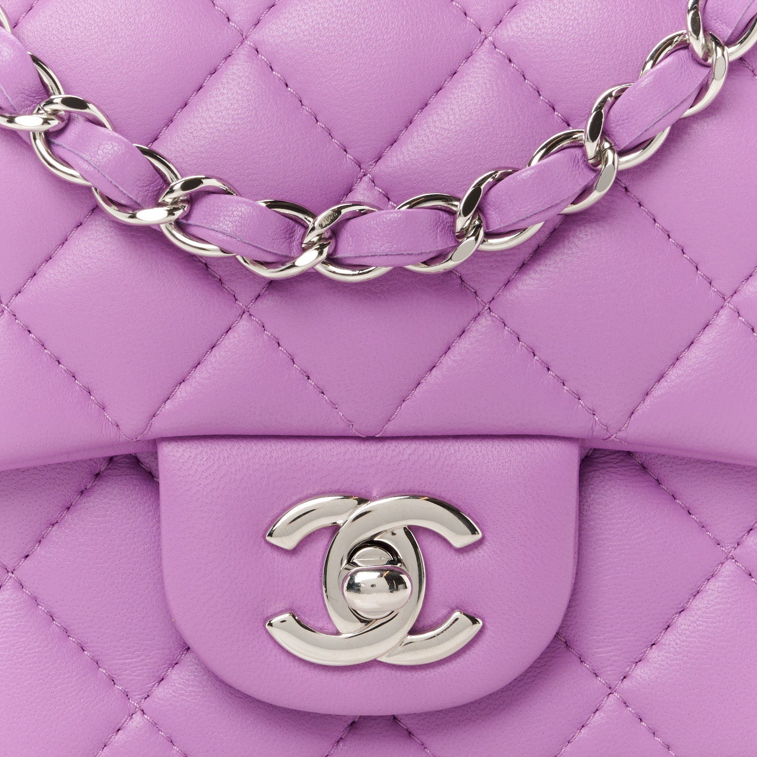Lambskin Quilted Mini Square Flap Purple