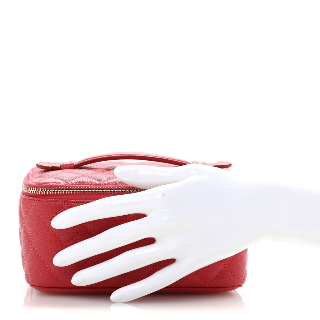 Caviar Quilted Top Handle Jewelry Case Red