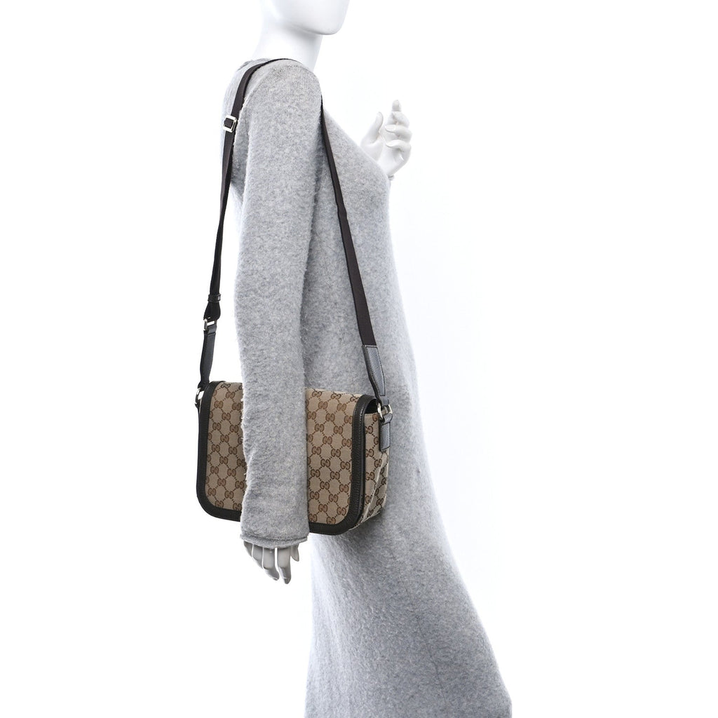 Monogram Flap Messenger Bag Beige Dark Brown