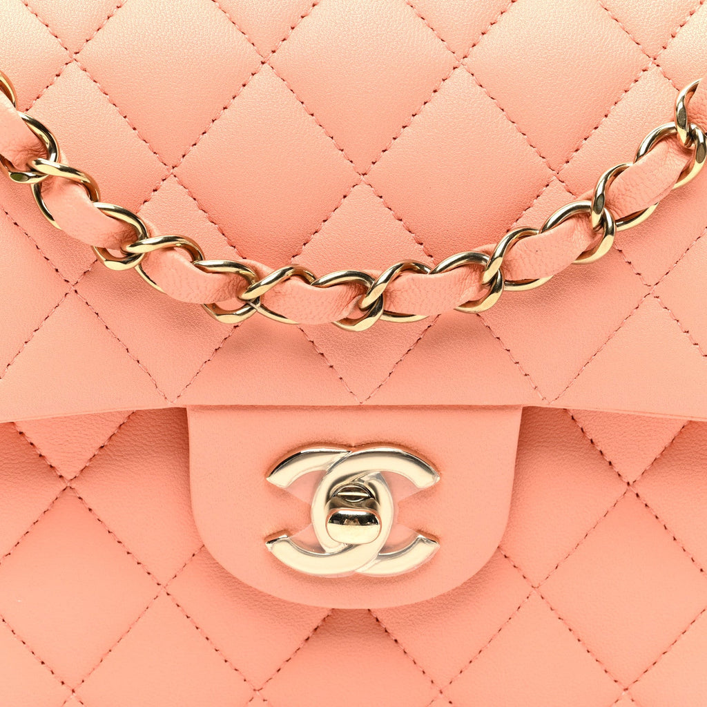 Lambskin Quilted Small Double Flap Light Orange