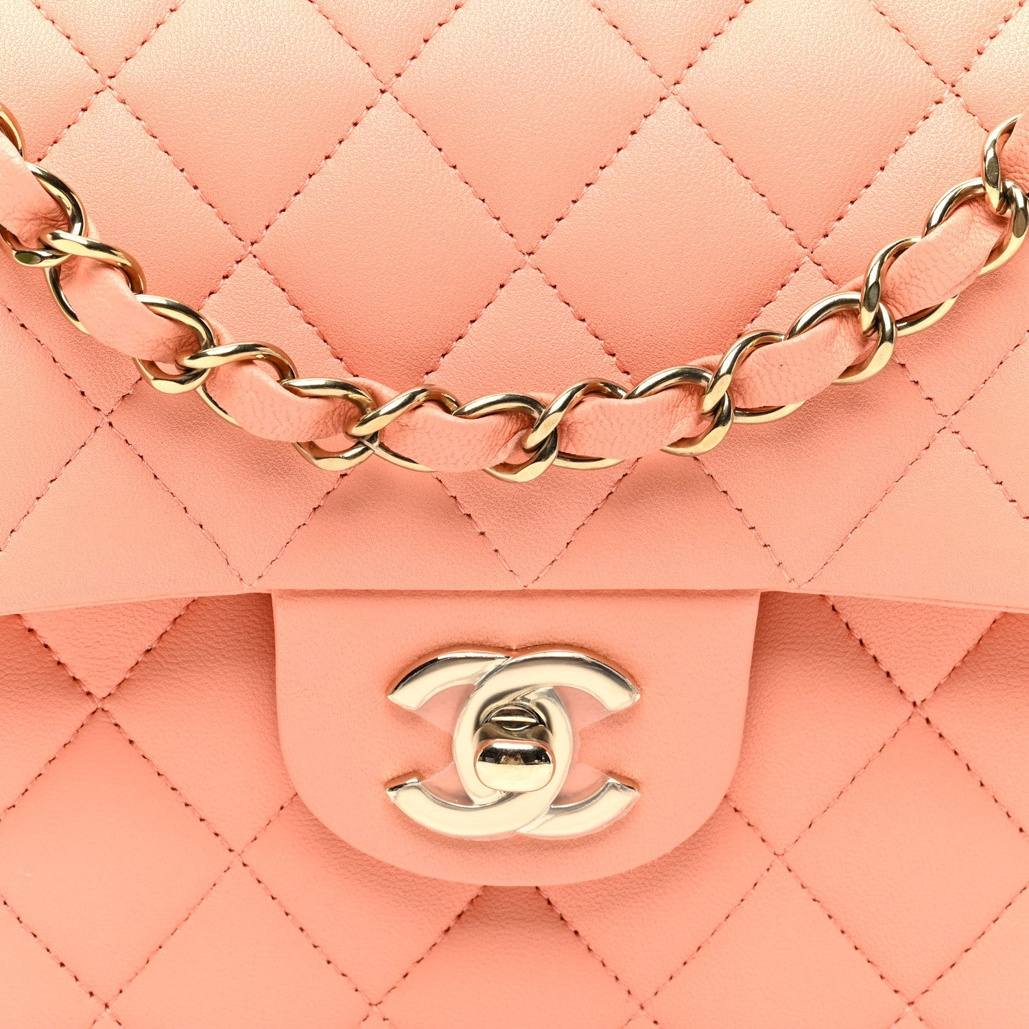 Lambskin Quilted Small Double Flap Light Orange