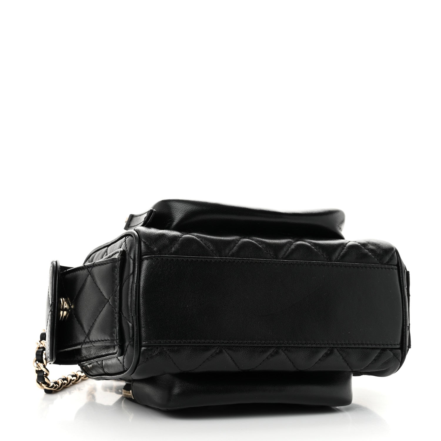 Shiny Crumpled Lambskin Quilted Small Preppy Pocket Camera Case Black
