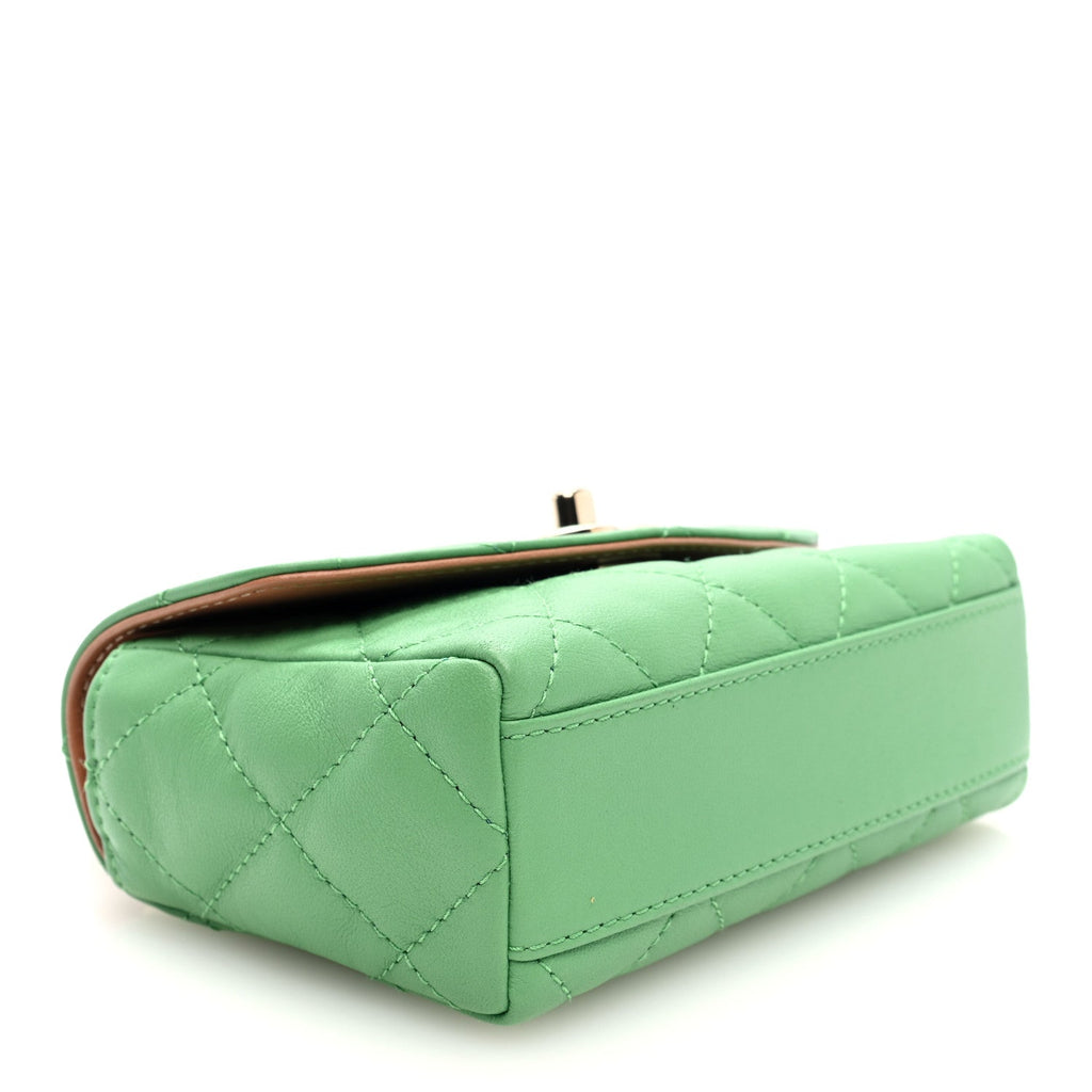 Lambskin Mixed Fibers Quilted Small Cocovado Flap Green