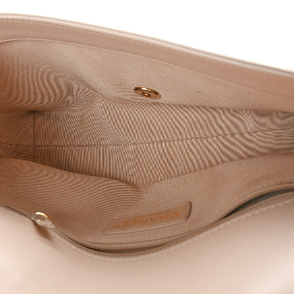 Calfskin Stitched Medium Covered CC Flap Bag Beige