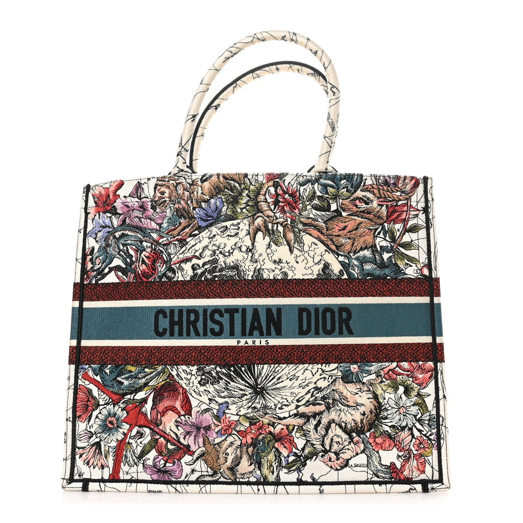 Canvas Embroidered Large Zodiac Book Tote Latte Multicolor