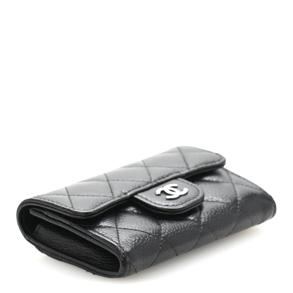 Caviar Quilted Flap  Holder Wallet Black