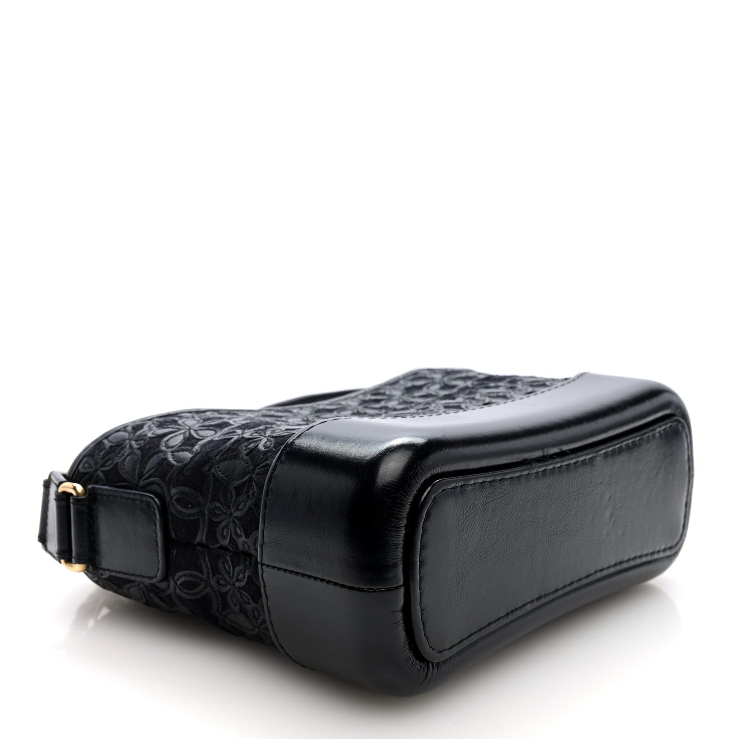 Calfskin Wool Felt Embossed Small Gabrielle Logo Hobo Black