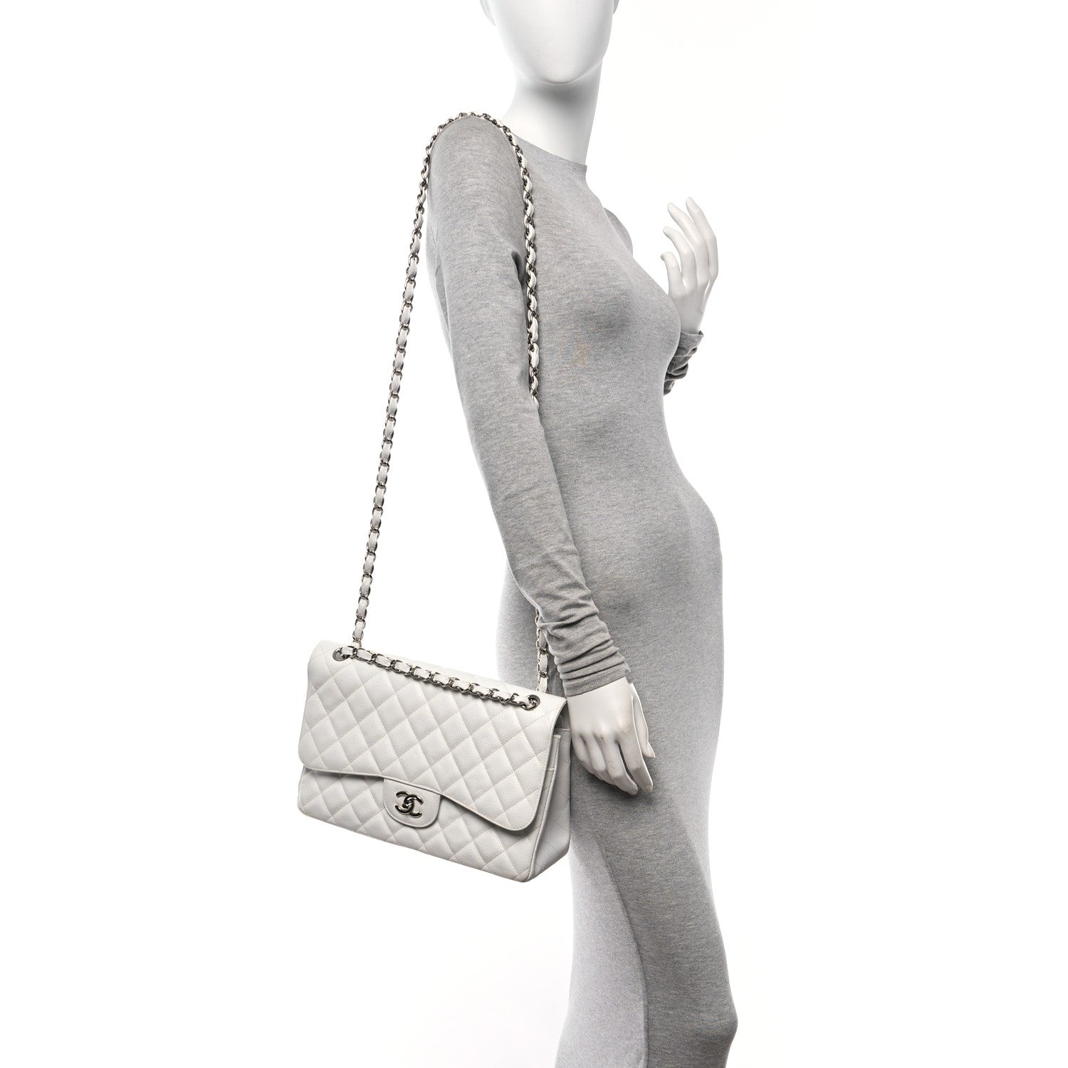 Caviar Quilted Jumbo Double Flap White