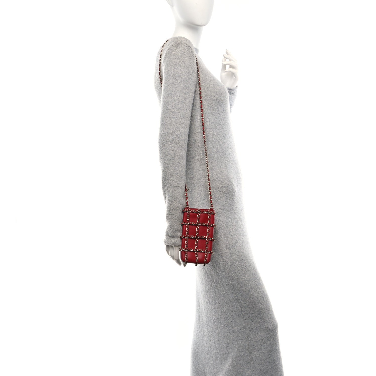 Lambskin Tech Me Out Clutch With Chain Red
