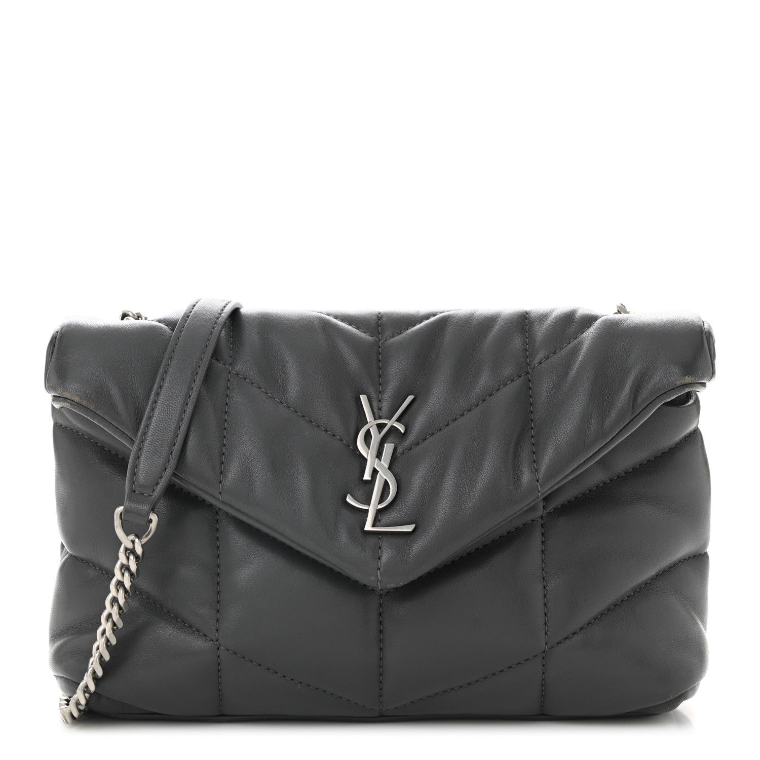 Lambskin Quilted Small Loulou Puffer Monogram Chain Satchel Storm
