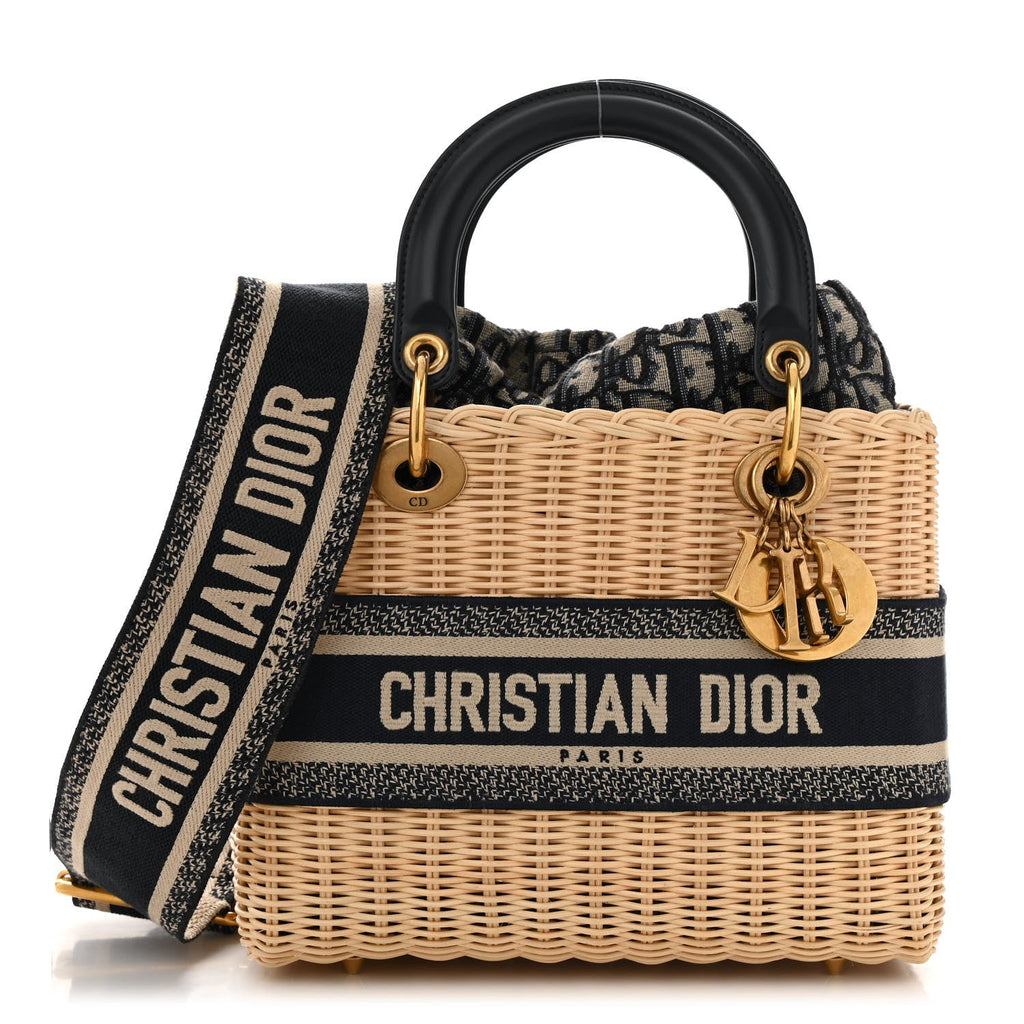 Wicker Oblique Medium Lady Dior Bag Blue