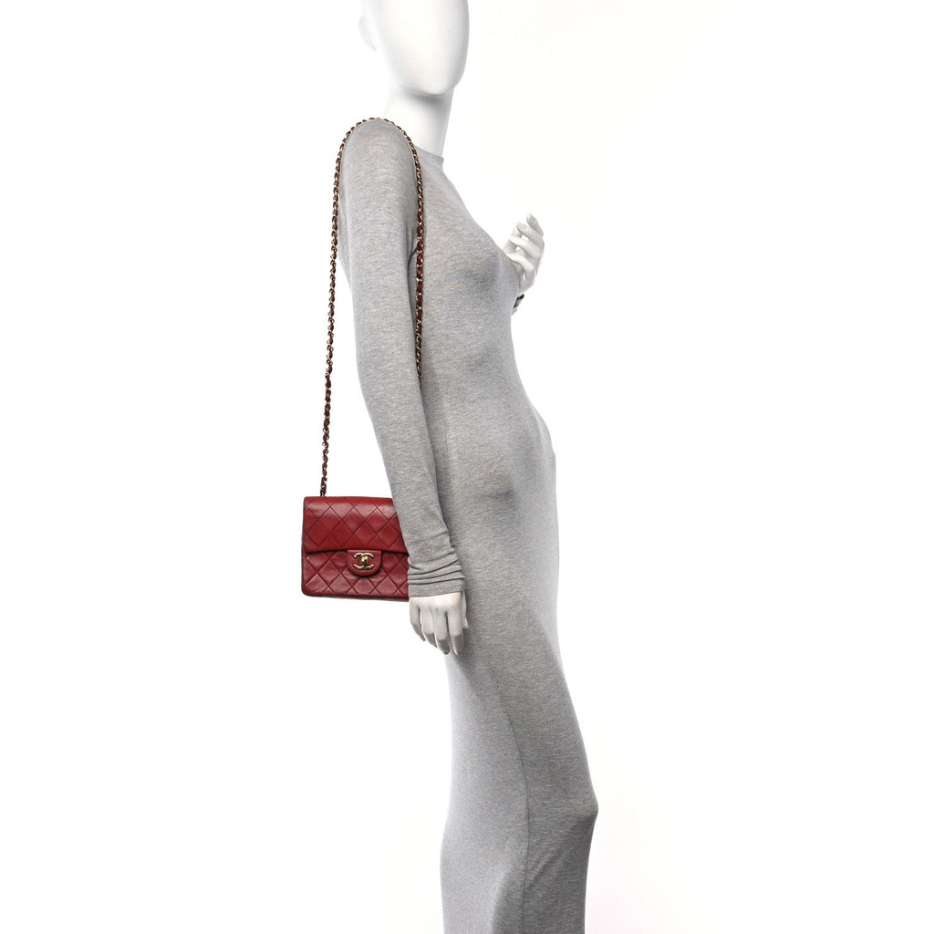 Lambskin Quilted Mini Square Flap Red