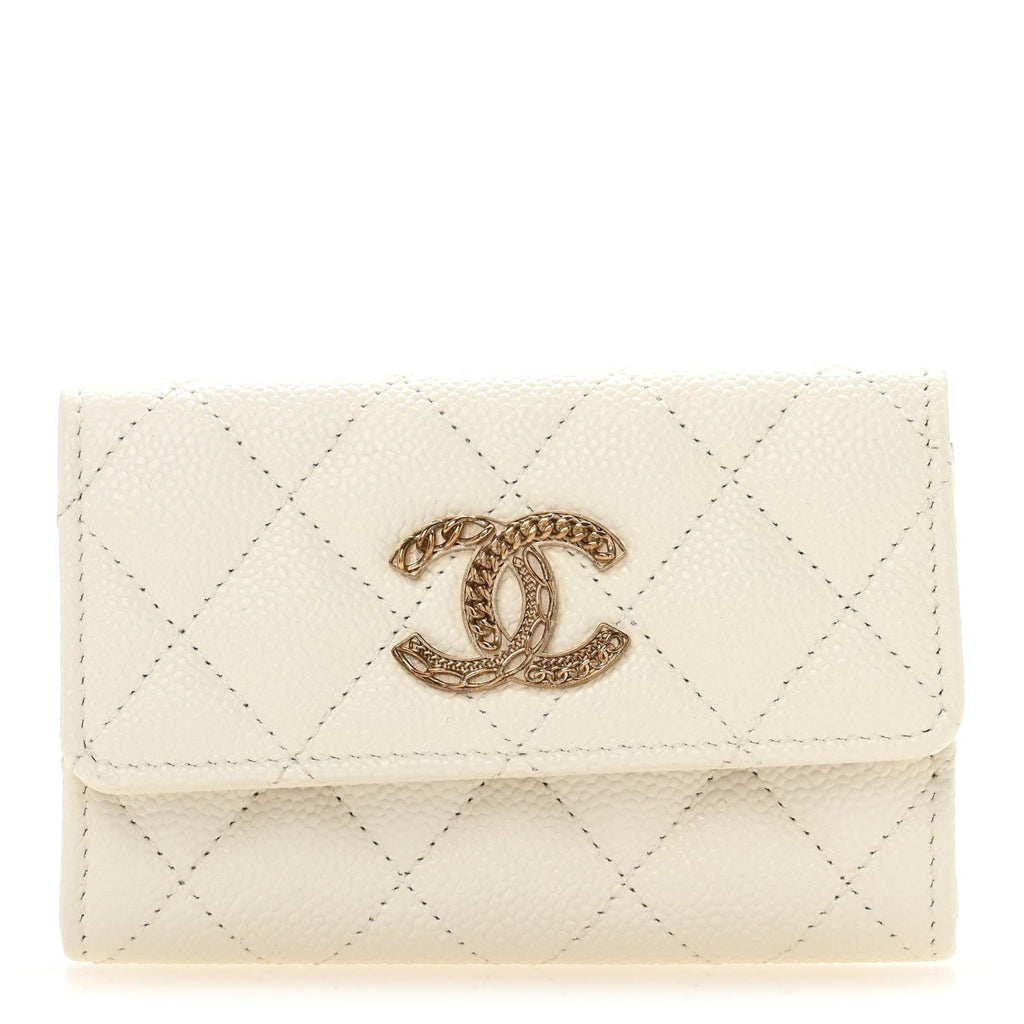 Caviar Quilted Multi Chain CC Flap  Holder White