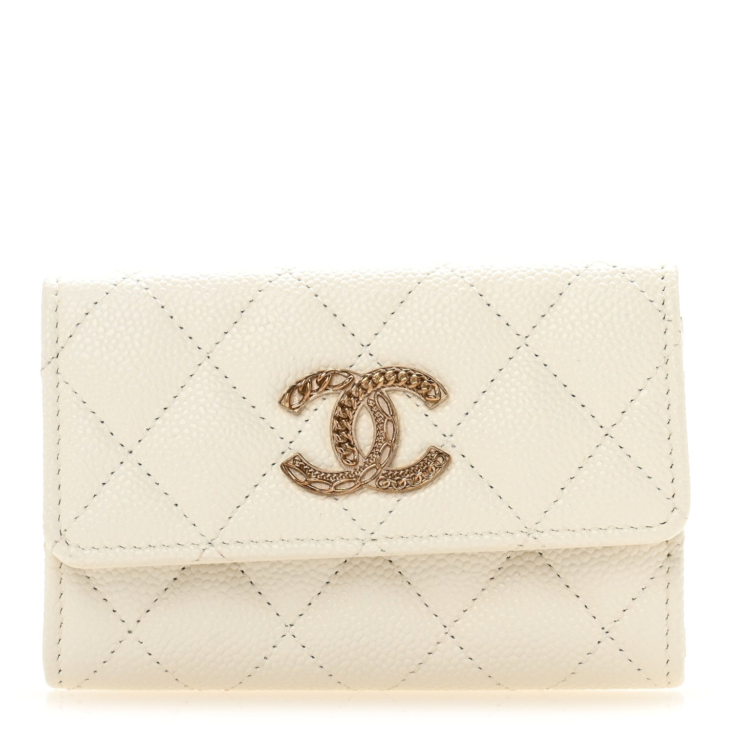 Caviar Quilted Multi Chain CC Flap  Holder White