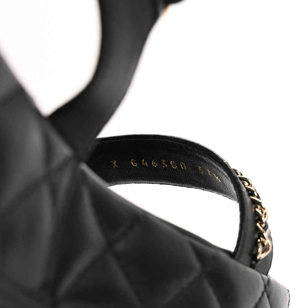 Lambskin Quilted Chain CC Platform Sandals 37.5 Black