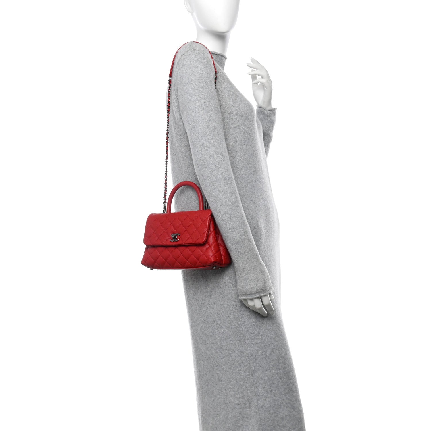 Caviar Quilted Mini Coco Handle Flap Red
