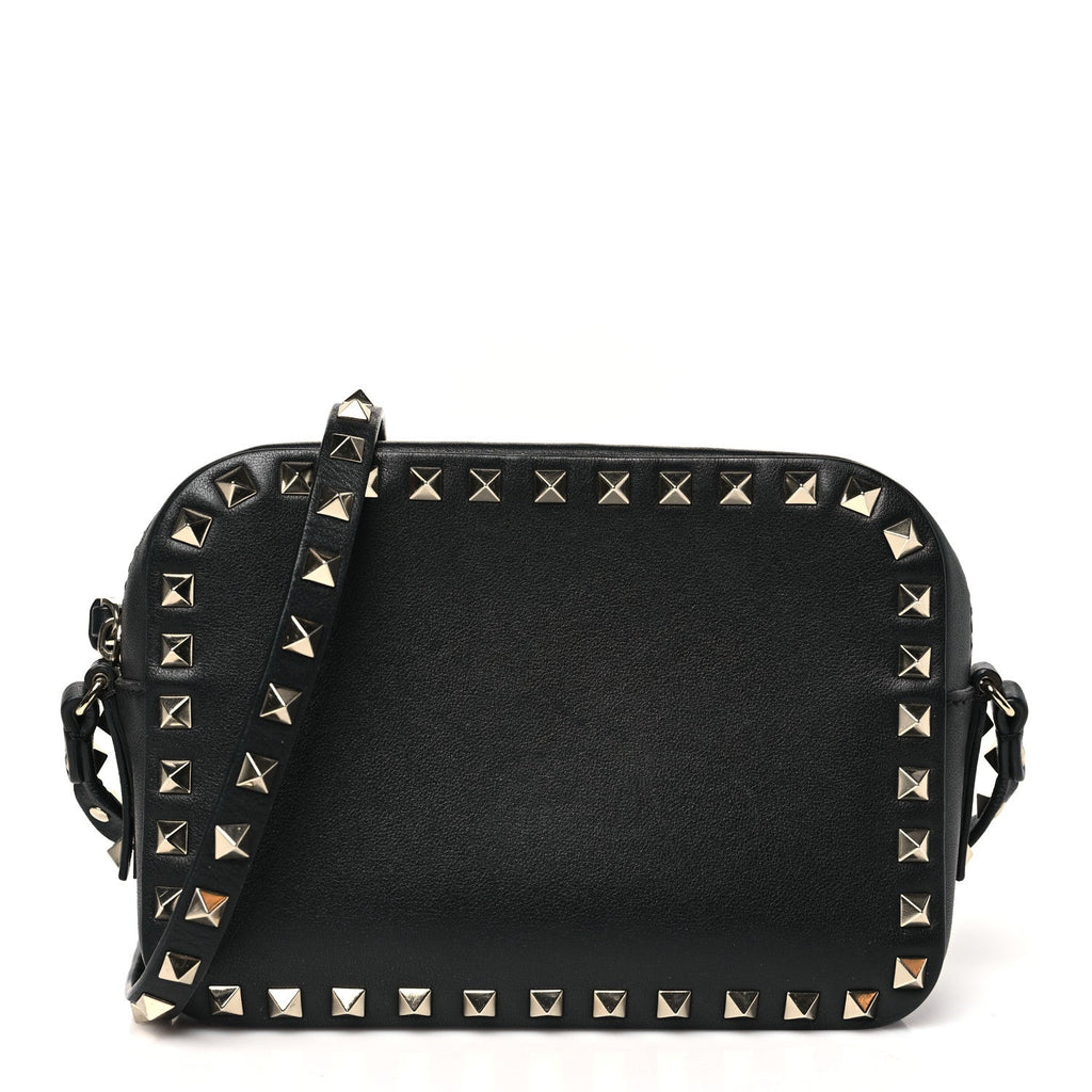 Calfskin Rockstud Camera Crossbody Bag Black