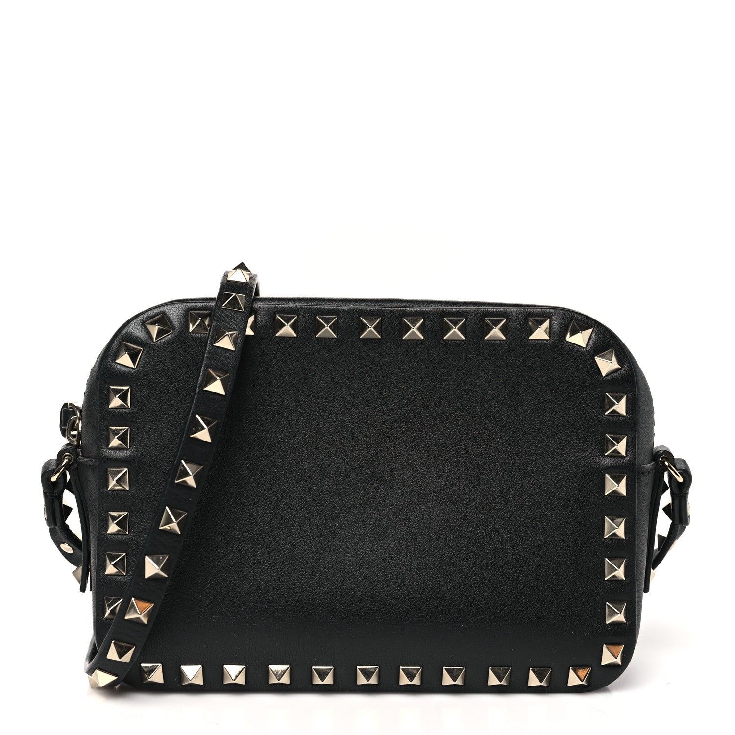 Calfskin Rockstud Camera Crossbody Bag Black