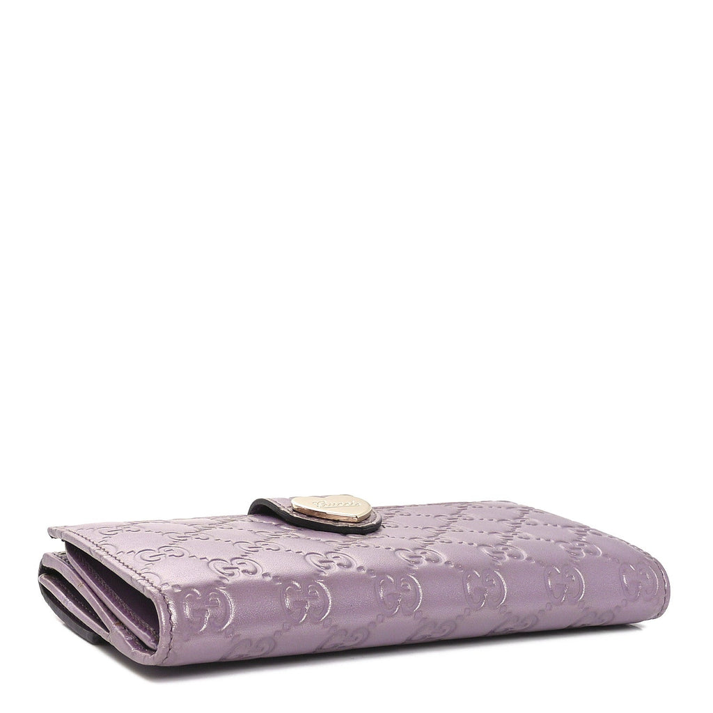 Metallic Soft Guccissima Heart Continental Wallet Lilac