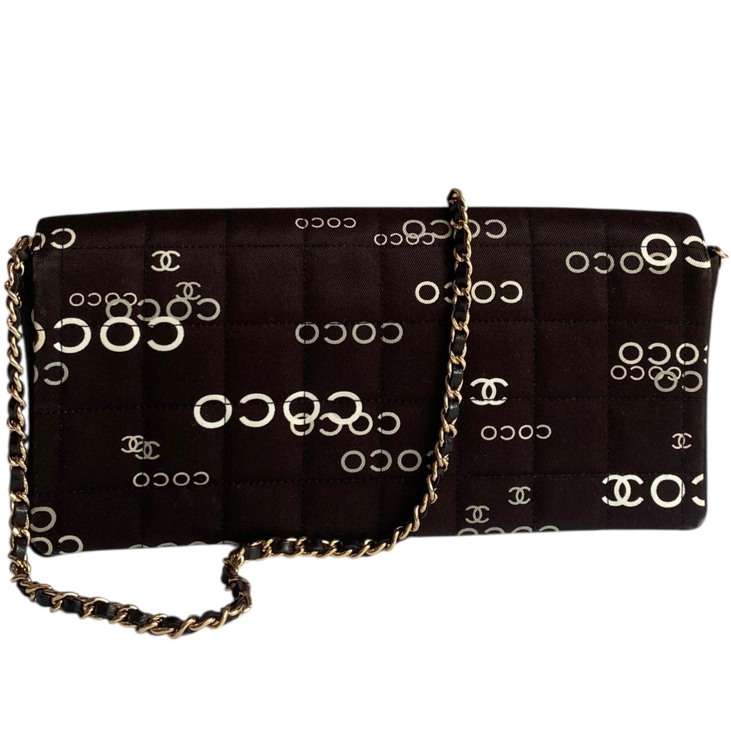 Chanel Vintage Brown Canvas Coco East West Single Flap Bag