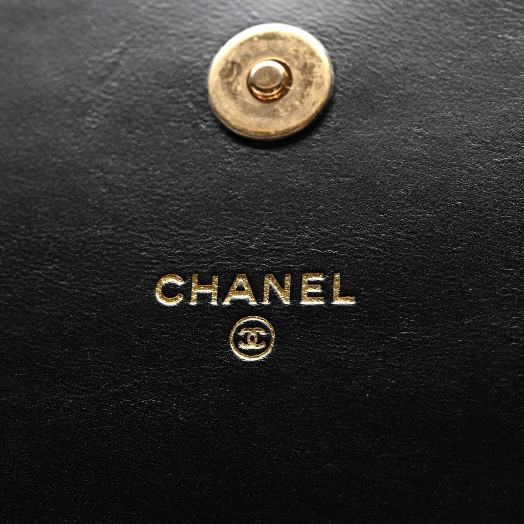 Lambskin Quilted Enamel Logo Chain WOC Black